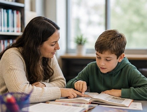 Tutor working one-on-one with a young student